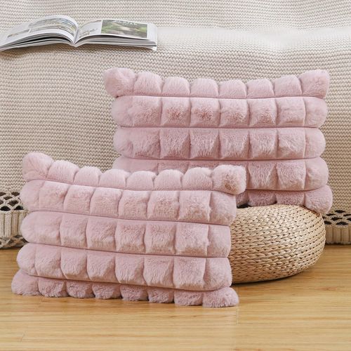 Tianyi-Lot De 2 À Carreaux Housses De Coussin En Peluche En Fausse Fourrure Housse De Coussin Décorative Douce Moelleuses Pour Coussin De Chambre À Coucher De Canapé Rose 40x60 Cm