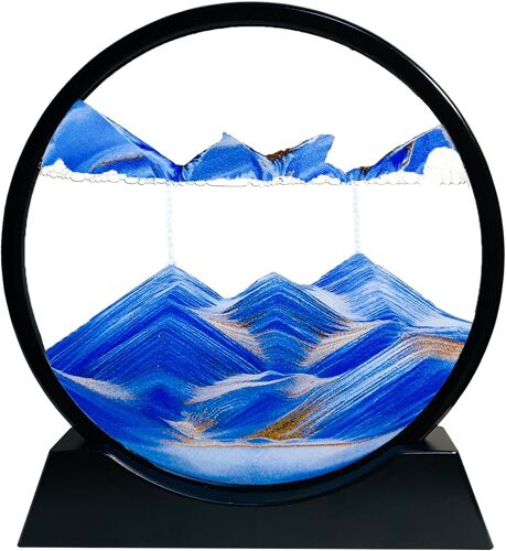 Peinture de Sable Mobile - Cadre Sablier, Images de l'art du Sable en Mouvement, Sable Dynamique dans un Verre Rond, 3D Sable de Paysage pour le Bureau Maison Décoration¿Jaune, 12 Pouces¿