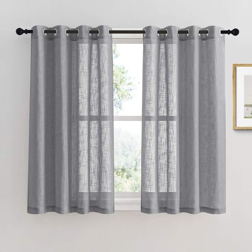Ersan-Rideau Voilages Gris - Lot De 2 Rideaux Panneaux Voile En Lin Motif De Croix Draperies Souple Pour Fenêtre Salon & Hôtel, 132 Cm L Sur 137 H, Gris Foncé
