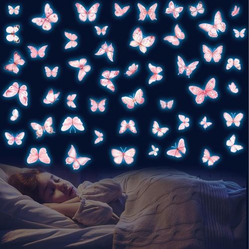 Eryi-Autocollants Phosphorescentes Papillon, Papillon Fluorescente Chambre Enfant, Papillon Points Fluorescente Autocollants Enfants Stickers Muraux Décoration Pour Enfants Fille Chambre