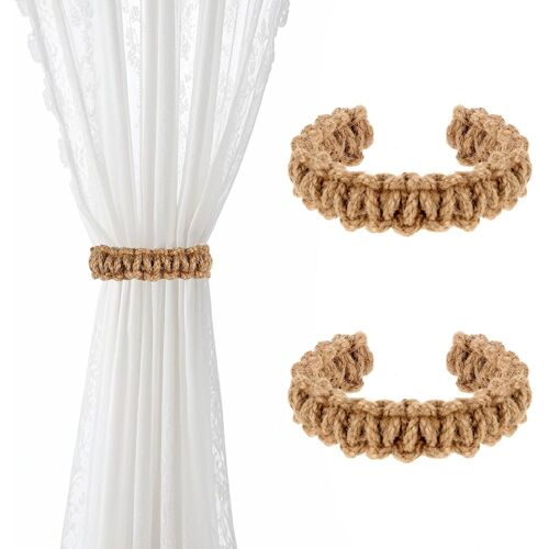 KALANKA-Lot de 2 embrasses de Rideaux tressées de Style bohème élégant et Rustique ¿ Accessoires décoratifs Faits à la Main pour Maison, Bureau, Chambre à Coucher (Lin)