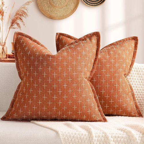 Tianyi-Housse Coussin 50x50 Lot De 2 Orangebrûlé Taie Oreiller Texturées En Polyester Doux Oreillers Décoratifs Housse De Coussin De Ferme Confortables Pour Coussins Canapé, Lit, Salon