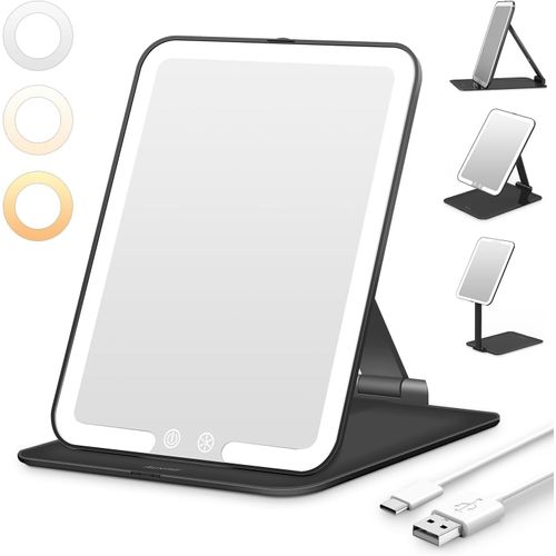 Kalanka-Miroir Maquillage Lumineux Avec 72 Led, Usb Rechargeble, Mirroir Super Hd Avec Écran Tactile, Miroir Coiffeuse Led Avec 3 Couleurs De Lumière Pour Voyage Et Chambre, Noir