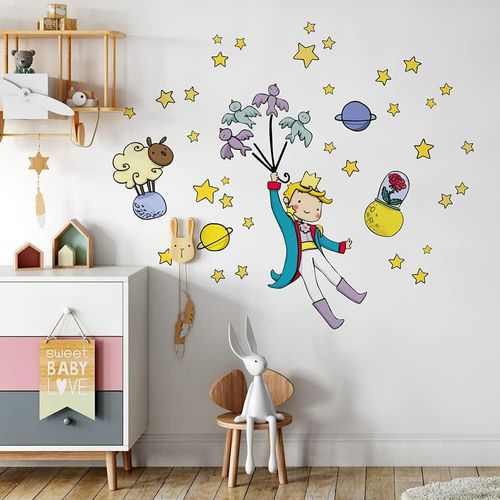 Eryi-- R00136 Autocollants Muraux Enfant Écologique Et Hypoallergénique Effet Tissu Doux Repositionnables Le Petit Prince Décoration Bébé Nouveau Pépinière Adhésif Papier Peint - 100x30 Cm