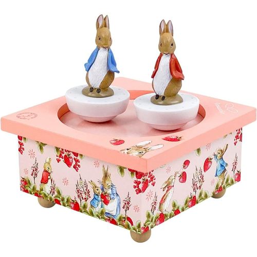 KALANKA-- Pierre Lapin Peter Rabbit Fraises - Boîte à Musique Bébé Dancing en Bois - 2 Figurines Amovibles - Cadeau Naissance et Bapteme - Musique La Flûte Enchantée Mozart