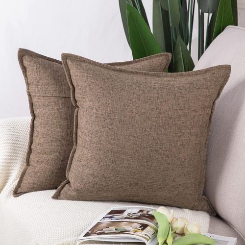 Cauc-Lot De 2 Housses De Coussin Doux Lin Décoratif Coussin Couvre Style De Luxe Pour Canapé Chambre Marron Foncé 45x45 Cm