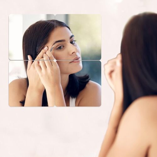 4 Pièces Miroir Adhesif Mural,15 x 15 cm Miroir Autocollant sans Cadre,Petit Miroir Collant Mural Incassable,Miroir a Coller Acrylique pour Salon,Chambre,Porte