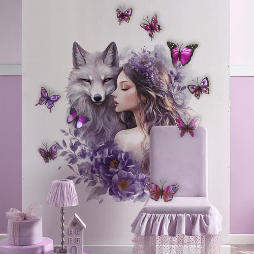 SJZG-Autocollants Muraux 3D En Forme De Loup, Papillon, Fleurs, Fée Pour Chambre De Fille, Chambre De Bébé, Décoration De Chambre D'Enfant