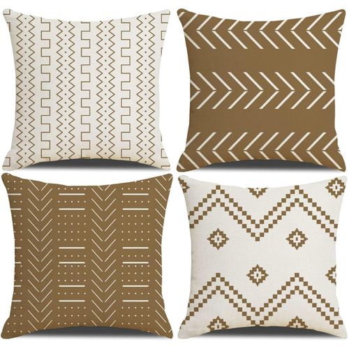 Cauc-Housses De Coussin 40 X 40 Cm Housses De Coussin De Ferme, Lot De 4 Taies D'oreiller Carrées Patchwork Texturées Gris Pour Canapé Canapé Chaise Chambre Décor Moderne Maison Bureau Canapé Voiture
