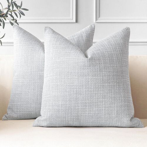 Kalanka-Housses De Coussins En Lin Décoratif Canapé Taie D'oreiller De Couleur Unie Doux Decoration Pour Maison Salon Chambre Canapé Décoration 60x60cm Lot De 2 (Gris Bleu)