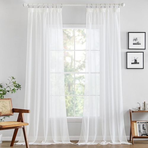 Ersan-Rideaux Voilage Galon Fronceur Transparents Salon Fenetre Rideau Et Draperies Intérieurs Voilages Cuisine Maison Chambre Blanc Tige De Poche 140 X 215 Cm