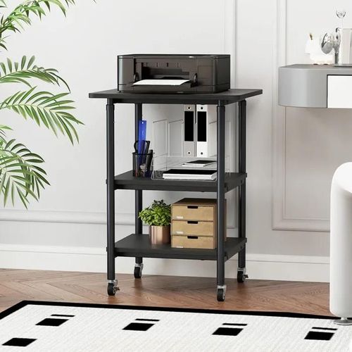 Costway Étagères De Rangement Pour Imprimante Scanner, Fax À 3 Niveaux, Roues De Verrouillable 49 X 40 X 65/77 Cm (L X L X H) Noir