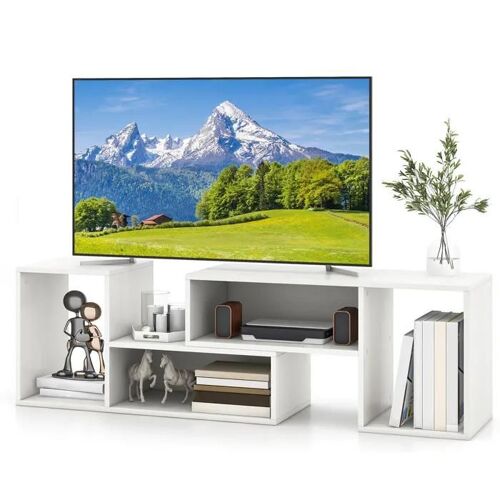 COSTWAY 60" Meuble TV 2 Pcs Modulaires, Meuble TV Angle pour Recoin, Combination Libre, Meuble TV Angle pour Salon, Chambre Blanc