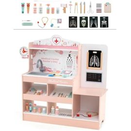 COSTWAY Jouet d'Imitation Docteur - Bois avec 24 kit de Médecin pour Enfant 3 Ans+ Rose