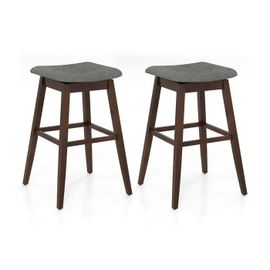 Costway Ensemble De 2 Tabourets De Bar Pivotants, Chaises De Bar Avec Rembourrée Profilée, Repose-Pieds Et Pieds En Bois D'hévéaa