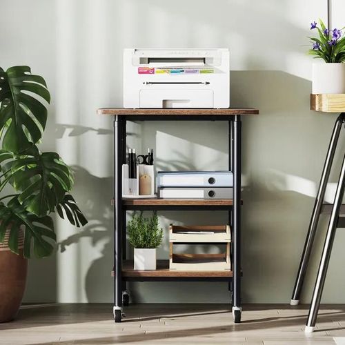 Costway Étagères De Rangement Pour Imprimante Scanner, Fax À 3 Niveaux, Roues De Verrouillable 49 X 40 X 65/77 Cm (L X L X H) Marron