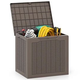 Costway Coffre De Rangement Extérieure 96 L, Boîte De Rangement Avec Couvercle Verrouillable Et Texture En Rotin Tressé, Marron