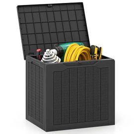 Costway Coffre De Rangement Extérieure 96 L, Boîte De Rangement Avec Couvercle Verrouillable Et Texture En Rotin Tressé, Noir