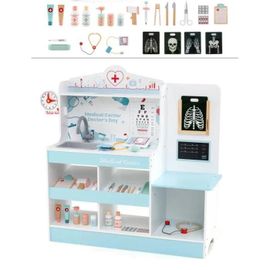 COSTWAY Jouet d'Imitation Docteur - Bois avec 24 kit de Médecin pour Enfant 3 Ans+ Bleu