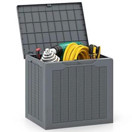 Costway Coffre De Rangement Extérieure 96 L, Boîte De Rangement Avec Couvercle Verrouillable Et Texture En Rotin Tressé, Gris