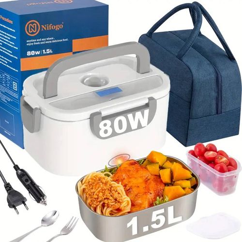 Boîte-Repas Électrique 1,8l 80w Inox Avec Sac Isotherme Et Couverts Inclus