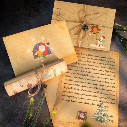ensemble (30 antique enveloppes + 60 A5 papeterie + 3 autocollants + 2 décorations de + 30 m de corde de chanvre) cadeau de Noël de l'enveloppe Rétro papier kraft souvenir set de papeterie de papete