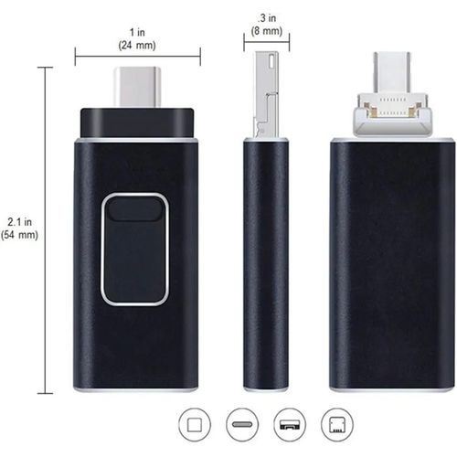 Pour iPhone 4in1 clé USB 128G 256G clé 512G 1 to 2 to clé USB en métal pour Android/type-c clé USB 3.0-Argent-512 GO