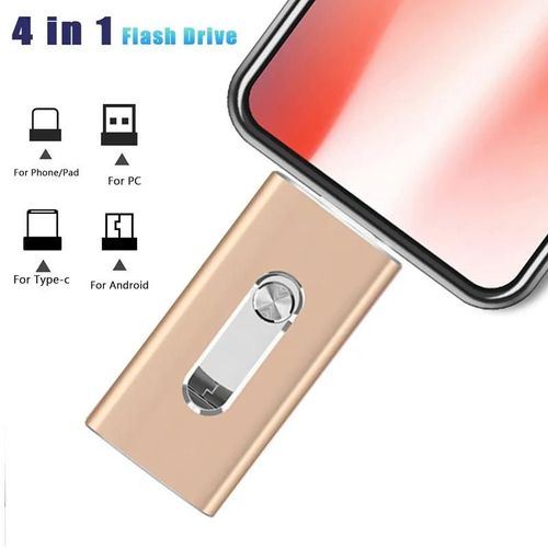Nouveau clé USB 256GB 32G 64G clé USB haute vitesse pour iPhone/Android/type-c 4 en 1 clé mémoire 512GB 1 to 2 to clé USB-Blanc-64 GO