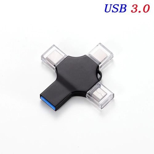 Pour IPhone haute vitesse USB3.0 clé USB 256GB 128GB 64GB Photo bâton 4in1 pouce clé USB pour IPhone Android TYPE-C-Noir-256 GO