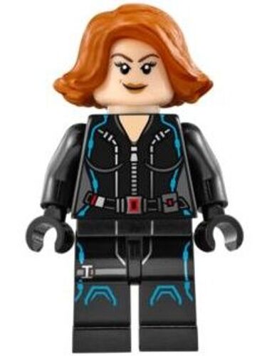 LEGO Super Heroes Avengers Age of Ultron Black Widow Black Jumpsuit, Dark Orange Short Hair, Printed Legs, Dark Azure Trim sh0186 du set 76032 76042 76050