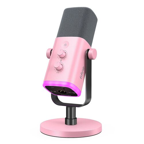 FIFINE Dynamic Microphone USB/XLR avec Mute Tactile, Prise Casque et Contrôles I/O - Ampligame AM8 - Rose