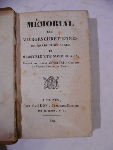 Memorial Des Vierges Chrétiennes - Claude Arvisenet 1829 Troyes Cardon