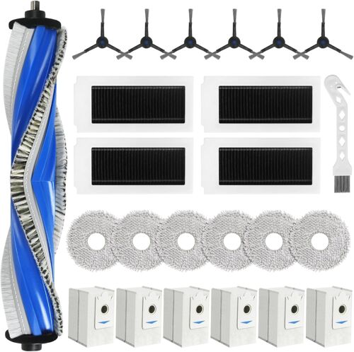 Lot 24 Accessoires Pour Robot Aspirateur Ecovacs Deebot X5 Omni / X5 Pro Brosse Rouleau + 6 Sacs + 6 Lingettes + 4 Filtres + Brosses Latérales + Brosse De Nettoyage