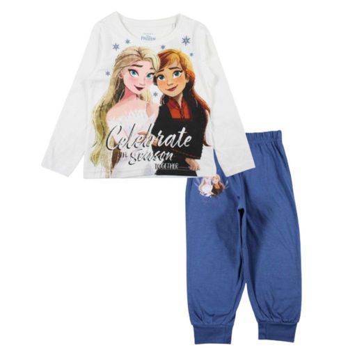 Pyjama Long Fille Elsa Et Anna La Reine Des Neiges Coton Blanc Et Bleu (Taille 6 Ans,Couleur Blanc)