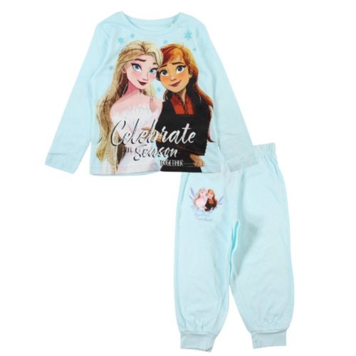 Pyjama Long Fille La Reine Des Neiges - Elsa Et Anna – Coton – Bleu Ciel (Taille 3 Ans,Couleur Bleu)