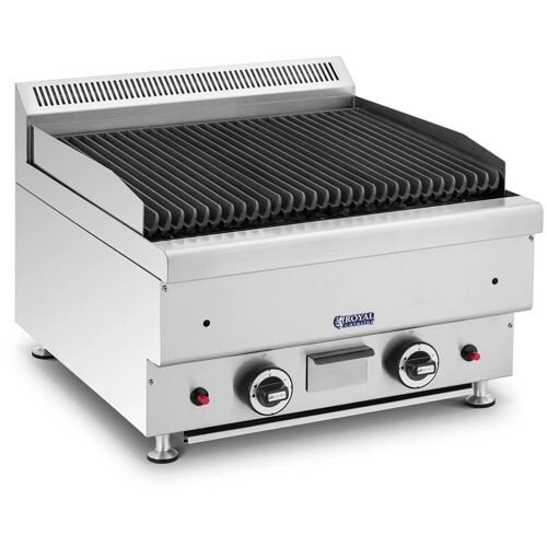 Grill professionnel pierre de lave gaz naturel 2 x 7200 watts 50 x 47 cm 460 °c acier inoxydable fonte de fer acier argent Helloshop26 14_0009117
