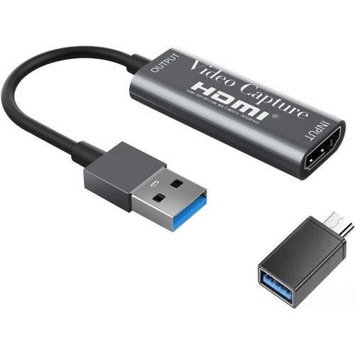 Cartes d'acquisition vidéo 4K HDMI carte d'acquisition vidéo USB 3.0 HD 1080p pour jeux,streaming,enseignement,vidéoconférence,transmission en direct (gris)