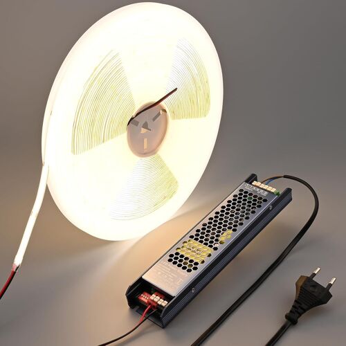 Ulteronixshop-Ruban Led Cob Ic 24v 20m, 4000k Blanc Naturel 480leds/M Cri 90+ À Courant Constant, Alimentation Incluse, Bande Led Pour Décoration Intérieure, Chambre, Plafond, Bureau, Cuisine