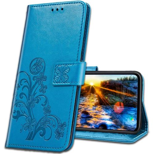 Coque Pour Samsung Galaxy A20e, Housse En Cuir Galaxy A20e, Etui Telephone Samsung A20e Magnetique Etui Housse Pour Samsung Galaxy A20e. Luck Clover Blue