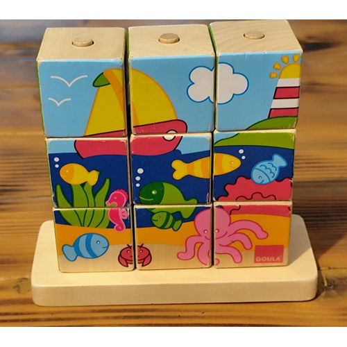 Puzzle à cubes en bois sur le thème marin - Goula (DISET)