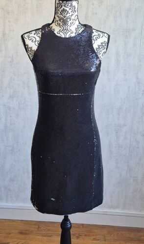 Robe Soiree Noir /Argent En Sequins Maje Taille 36 Cocktail