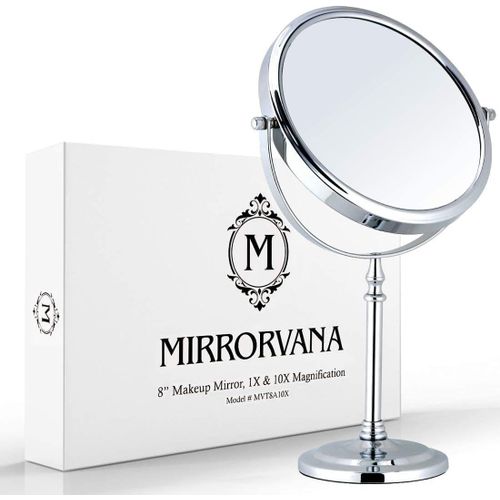 Miroir Grossissant 10x Rond Pour Salle De Bain, Miroir De Table Pour Maquillage Avec Rotation À 360°, Miroir Sur Pied 10x Et 1x (20 Cm) 