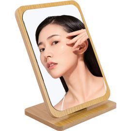 KAL-Miroir A Poser, Bois Petit Miroir Sur Pied, Angle Réglable Miroir Portable, Base En Bois Miroir Maquillage, Pour Chambre, Salle De Bain, Bureau, École