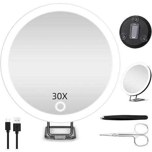 Compact Led Mirror 30x Magnifying Mirror With Light, 15cm Travel Mirror With Magnification, Rechargeable Lighted Magnifying Mirror, Portable Makeup Mirror Gift