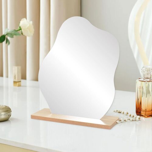 Acrylic Makeup Mirror, Table Top Wooden Makeup Mirror With Base, Irregular Mirror, High Definition Cosmetic Mirror For Bedroom Living Room (Cloud) 