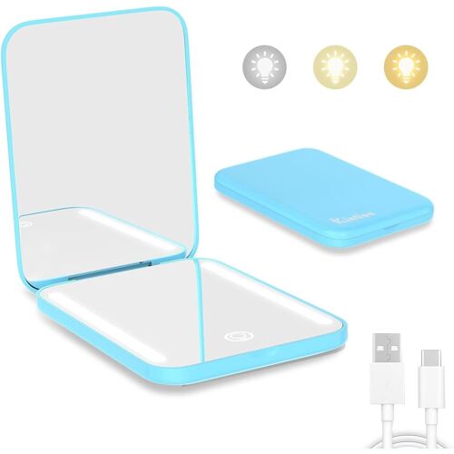 Rechargeable Pocket Mirror, Compact Double Sided Vanity Mirror, 1/3x Magnifying 3 Color Lights, Dimmable Small Portable Wallet Mirror, Travel Mirror 