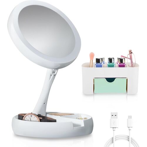 10x Magnifying Mirror with LED Light for Precise Makeup, Table Mount, 15 x 21 cm