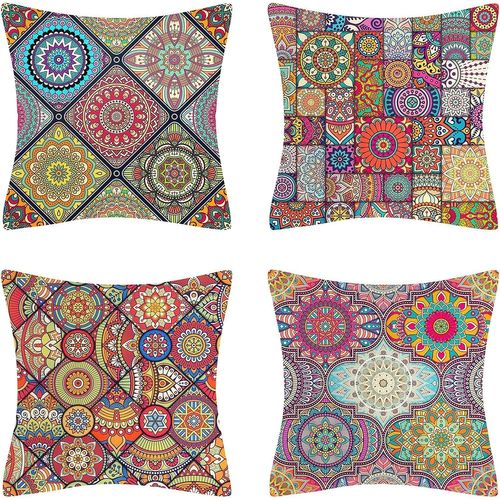 Tianyi-Housse De Coussin Décoratif Mandala Modernes Modèle Housse Coussin 50x50 Bohème Coton Et Lin Taie D'oreiller Carré Avec Fermeture Glissière Invisible Pour Canapé Chaise Maison Taie Coussin Lot