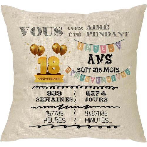 Tianyi-Joyeux Anniversaire Housse De Coussin, Cadeau Inoubliable Pour Femme Homme Fille Garçon Ami Mère Collègue Amant Canapé - Lit Décoration De La Maison Rappel (18 Ans)