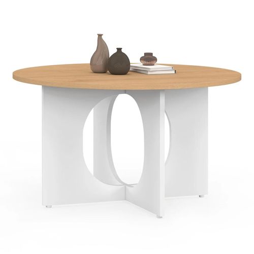 Table Basse Ronde Aloise Pied Arc Bois Et Blanc 70 Cm